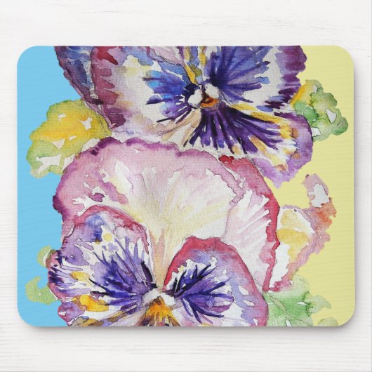 Pansy Wasserfarbmuster auf rosa und blassgelb Mousepad (Vorne)