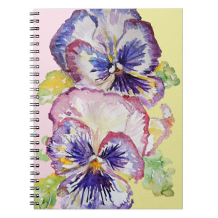 Pansy Wasserfarbmuster auf rosa und blassgelb Notizblock