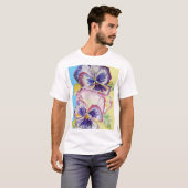 Pansy Wasserfarbmuster auf rosa und blassgelb T-Shirt (Vorne ganz)