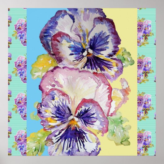 Pansy Watercolor Blume Malerei Aqua Poster (Vorne)