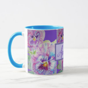 Pansy Watercolor Floral Hübsche Lila Blume Tasse