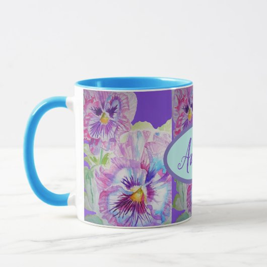 Pansy Watercolor Hübsche Lila Blume Tasse (Links)