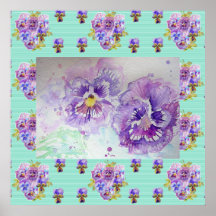 Pansy Watercolor Malerei Kunst Lila Blume Poster