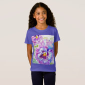Pansy Watercolor-Muster auf Lila blauen Stiefmütte T-Shirt (Vorne ganz)