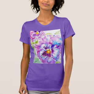 Pansy Watercolor-Muster auf Lila blauen Stiefmütte T-Shirt