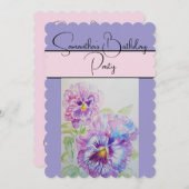 Pansy Watercolor Stiefmütterchen Violett Blumenstr Einladung (Vorne/Hinten)