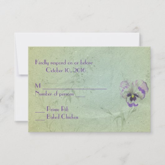 Pansy Wedding RSVP Karte (Vorderseite)