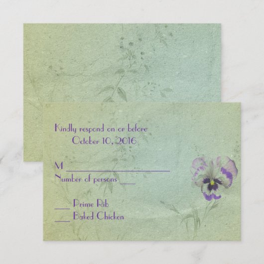 Pansy Wedding RSVP Karte (Vorne/Hinten)
