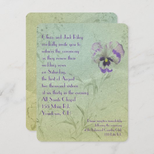 Pansy Wedding Vow Renewal Einladung (Vorne/Hinten)