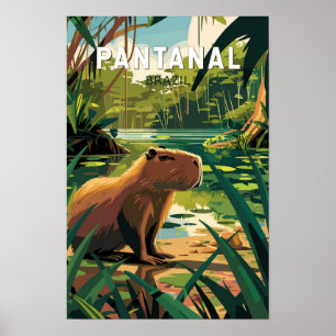 Pantanal Brazil Capybara Art Vintag Poster