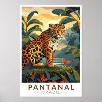 Pantanal Brazil Jaguar Travel Art Vintag