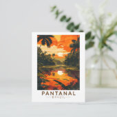 Pantanal Brazil Sunset Travel Art Vintag Postkarte (Stehend Vorderseite)