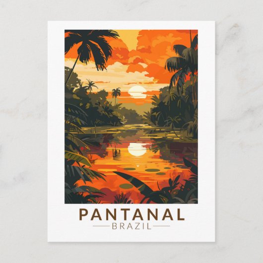 Pantanal Brazil Sunset Travel Art Vintag Postkarte (Vorderseite)