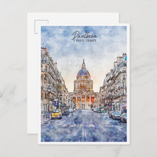 Pantheon Paris Frankreich Jahrgang Reise Aquarell Postkarte (Vorne/Hinten)