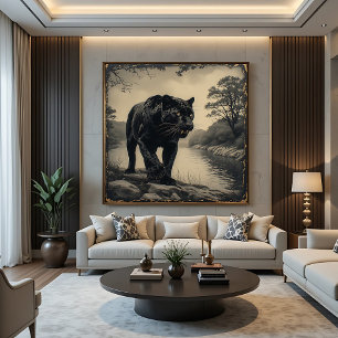Panther am Flussufer mächtiges Tier Poster