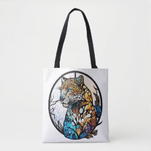 Panther Animal Portrait Gestaltetes Glas Kunst, Di Tasche