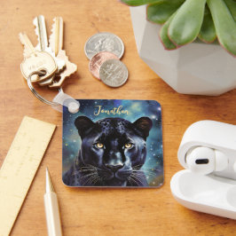 Panther Animal Portrait Personalisierter Name Schlüsselanhänger