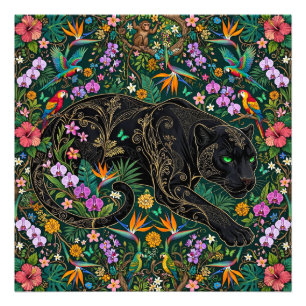 Panther auf der Pirsch Surrealer Dschungel Fotodruck