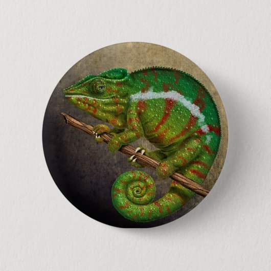 Panther Chameleon Digitales Gemälde Button (Vorderseite)