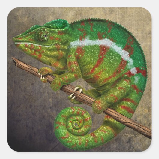 Panther Chameleon Digitales Gemälde Quadratischer Aufkleber (Vorderseite)