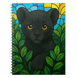 Panther cub zwischen Sträuchern, Buntglaskunst Notizblock