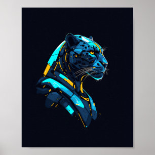 Panther Cyberpunk Mecha Schwarzer Panther Neon Poster
