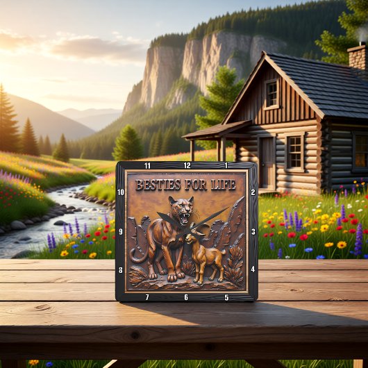Panther Goat Dark Forest Quadratische Wanduhr