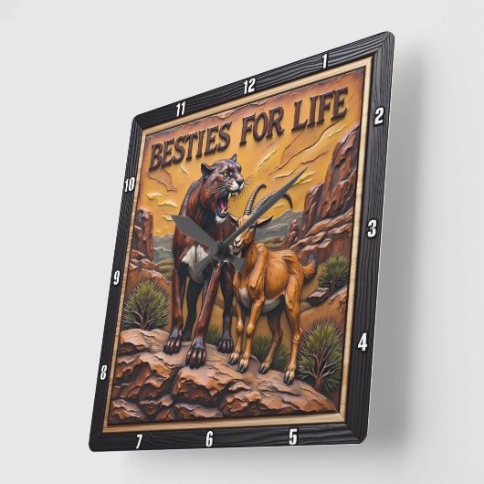 Panther Goat Pair Mountain Quadratische Wanduhr (Winkel)