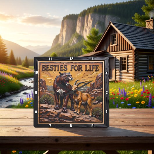 Panther Goat Pair Mountain Quadratische Wanduhr