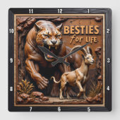 Panther Goat Scenic Mountain Quadratische Wanduhr (Vorderseite)