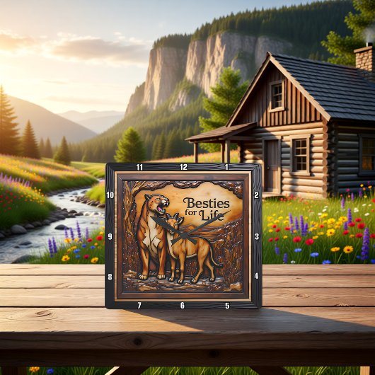 Panther Goat Textured Forest Quadratische Wanduhr