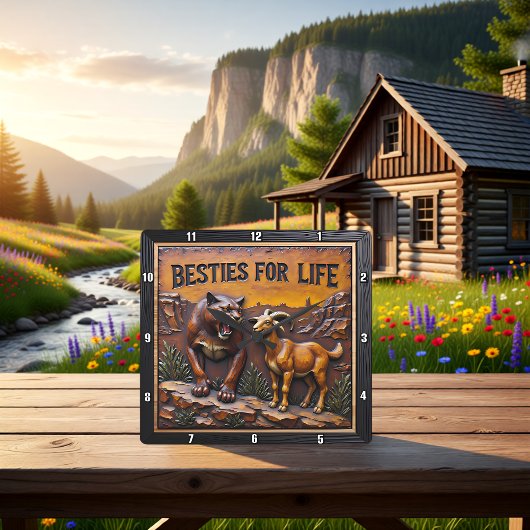 Panther Goat Unlikely Forest Quadratische Wanduhr