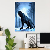 Panther im Schnee | AI Art Poster (Heimbüro)