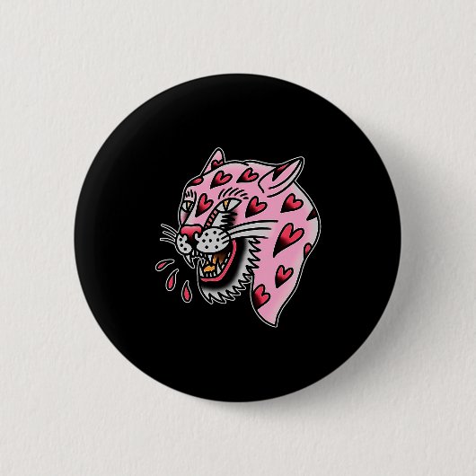 Panther Pink X Herz Liebe Traditioneller Flash Pre Button (Vorderseite)