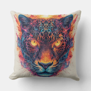 Panther-Portrait mit Abstrakten Fegefeuern Kissen