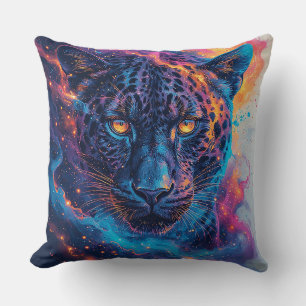 Panther-Portrait mit Abstrakten Fegefeuern Kissen