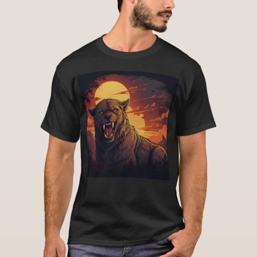 Panther Roaring Under a Fiery Sunset T-Shirt (Vorderseite)