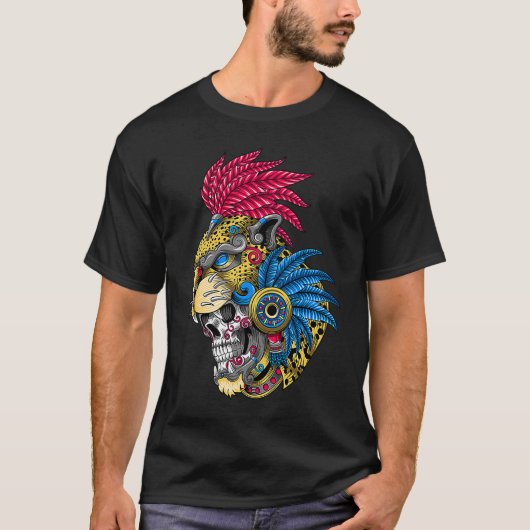 Panther Skull Huichol Calavera Mexican Aztec Ocelo T-Shirt (Vorderseite)
