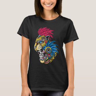 Panther Skull Huichol Calavera Mexican Aztec Ocelo T-Shirt