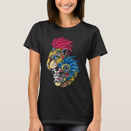 Panther Skull Huichol Calavera Mexican Aztec Ocelo T-Shirt (Vorderseite)