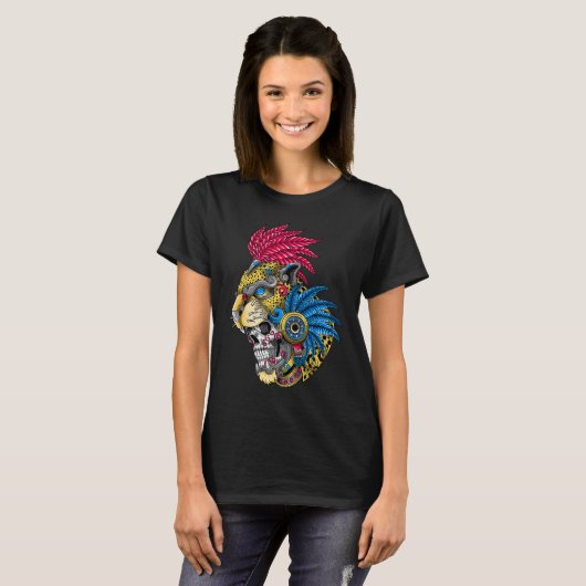 Panther Skull Huichol Calavera Mexican Aztec Ocelo T-Shirt (Vorne ganz)