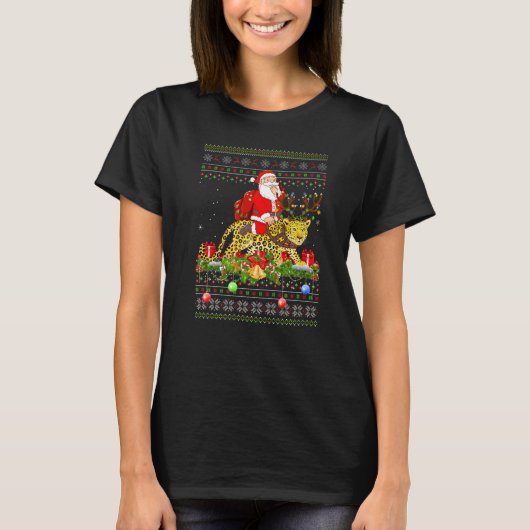 Panther Ugly Santa Riding Panther Christmas T-Shirt (Vorderseite)
