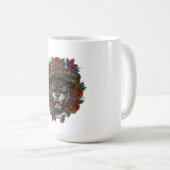 Panther und Rosen Langarmshirt Kaffeetasse (VorderseiteRechts)