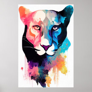 Panther Wild Nature Tierfarben Malerei Poster