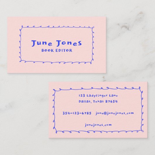 Pantoletten-Pantoletten Doodle Handmade Whimsical Visitenkarte (Vorne/Hinten)