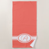Pantone Living Coral Monogramm Strandtuch (Vorderseite)