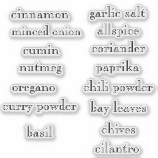 Pantry Spices Set Customizable Stickers Aufkleber (Vorderseite)