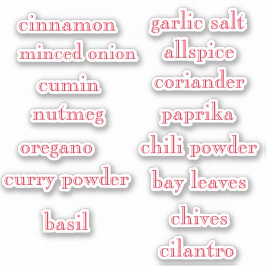 Pantry Spices Set Roter Schriftart Aufkleber (Vorderseite)