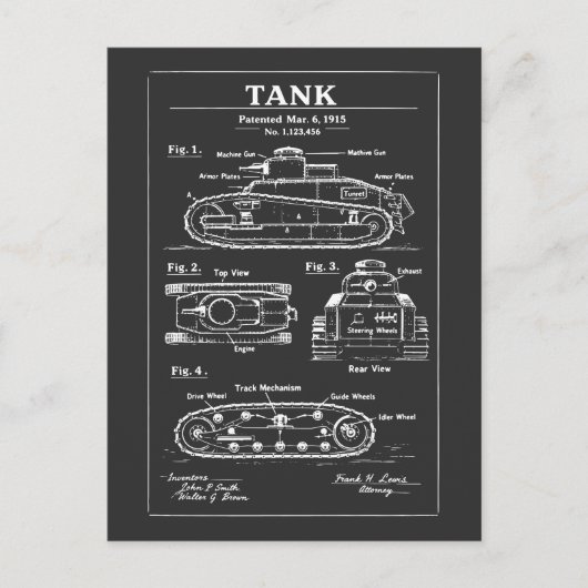 Panzer Blaupause Patentdesign Postkarte (Vorderseite)
