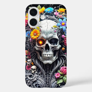 Panzerförmiger Schädel mit Blumenabdeckung iPhone 16 Hülle